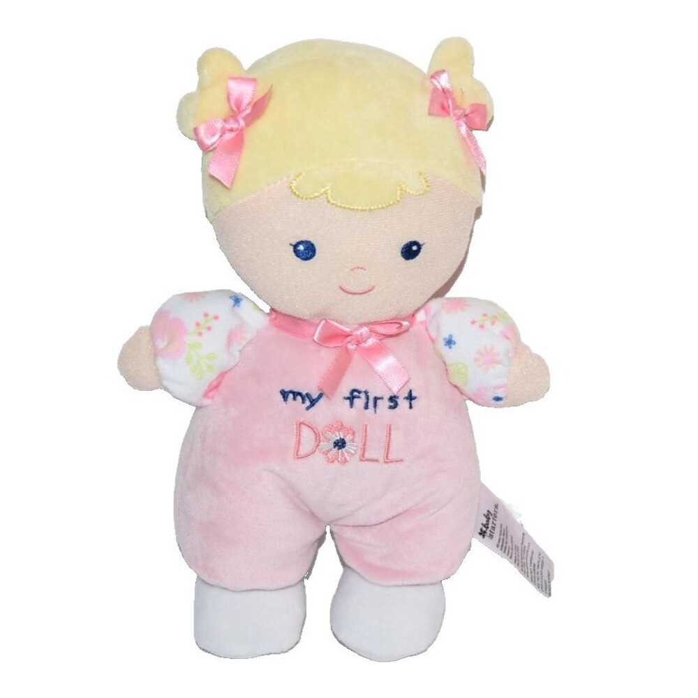 Baby Starters My First Doll Rattle Pink Bows‎ Blonde soft velour body